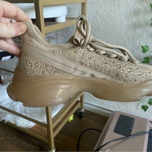 Steve Madden Maxima Fashion Sneaker, Women's Size 8 Beige Blush Mult Sparkling